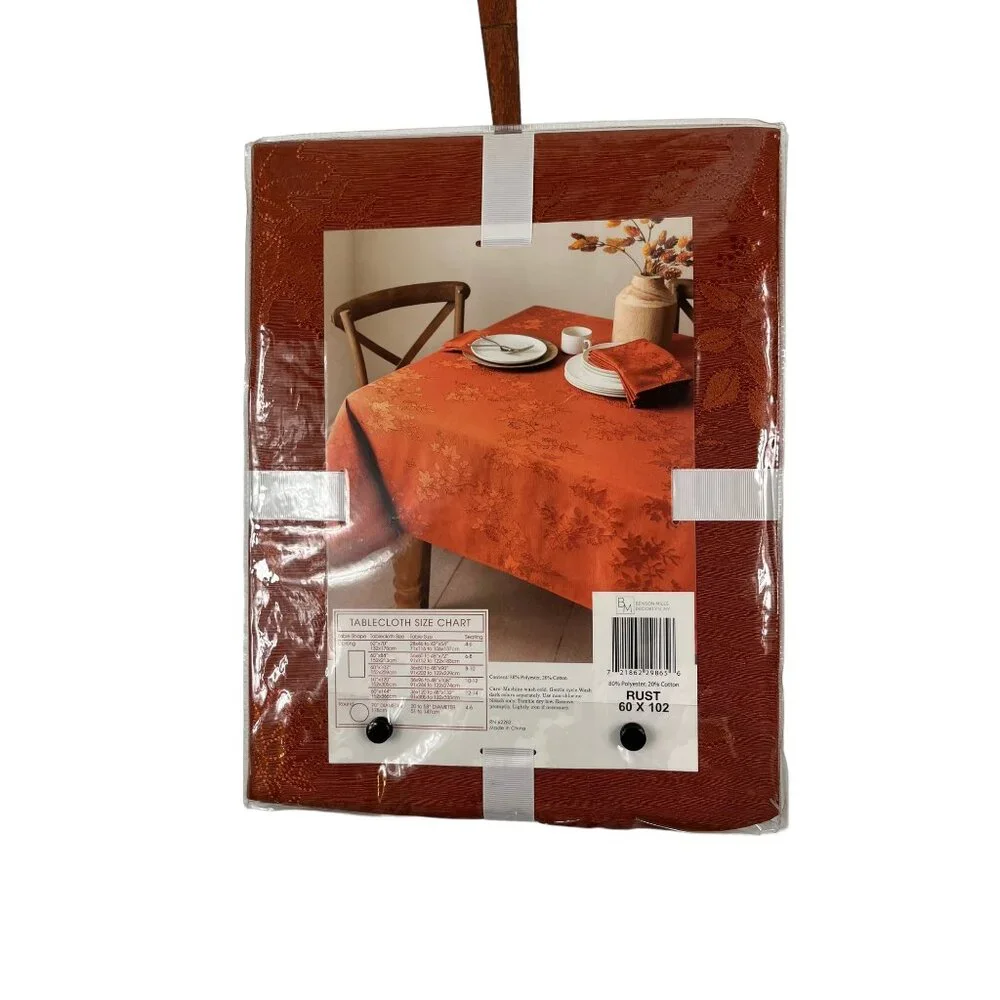 Benson Mills Fall Countryside Leaves Raised Jacquard Rust Tablecloth 60